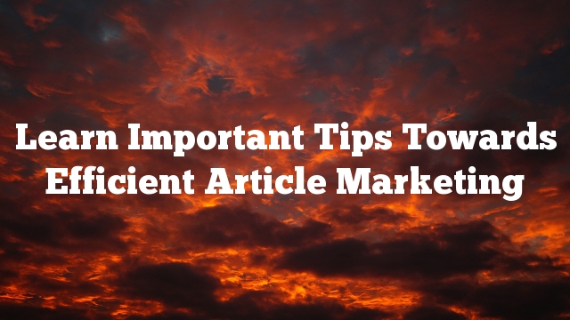 Learn Important Tips Towards Efficient Article Marketing